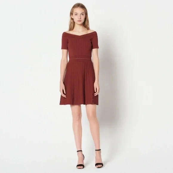 Sandro Paris Lottie Knit Fit & Flare Dress in Cinnamon  Size FR 40 (US 8)